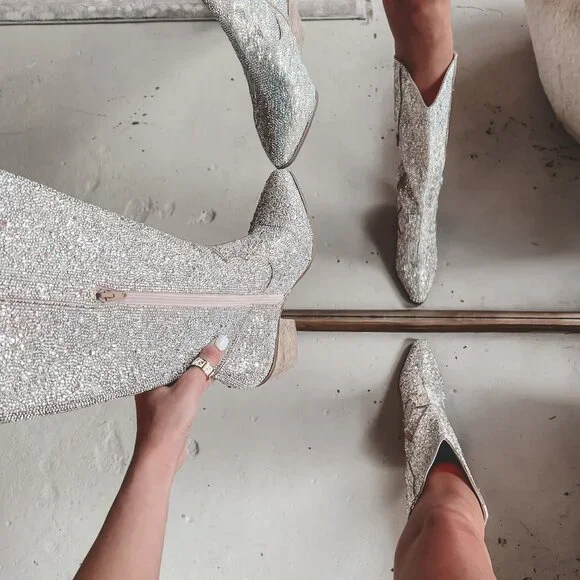 AMAZING LACE Matisse Silver Tall Rhinestone Cowboy Boots - Picture 2 of 2